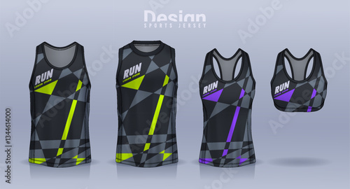 Sleeveless shirt sport design template, jersey mockup for Men's and Women's, Running singlet, basketball Tank top.