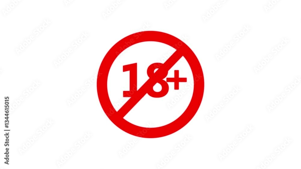 Animated Under 18 forbidden ban icon on black background. 18 not allowed logo animation. 18 Plus movie icon. Animated Under 18 forbidden ban icon on black background. 18 not allowed logo animation. 18 Plus movie icon.