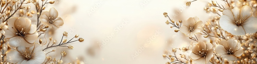 Elegant Floral Background with Soft Cream and Gold Accents Elegant Floral Background with Soft Cream and Gold Accents