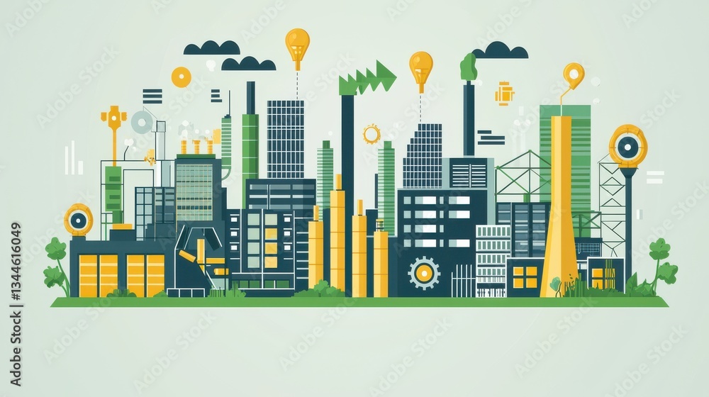 Obraz premium Sustainable manufacturing processes optimizing resources in digital factories symbolizing eco-friendly industrial practices 