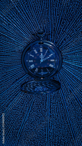 Obraz na płótnie Elegant pocket watch with roman numerals marking the passage of time against a vibrant blue backdrop w salonie