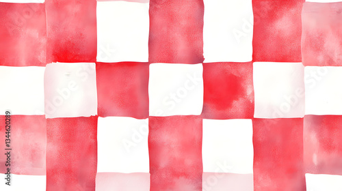 Vibrant Watercolor Hand Drawn Red Checkered Backdrop Cartoon Illustration