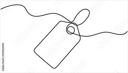 Red blank prize tag continuous one line drawing. Sale label, one line art, continuous contour drawing, hand-drawn discount tag, minimalist design.