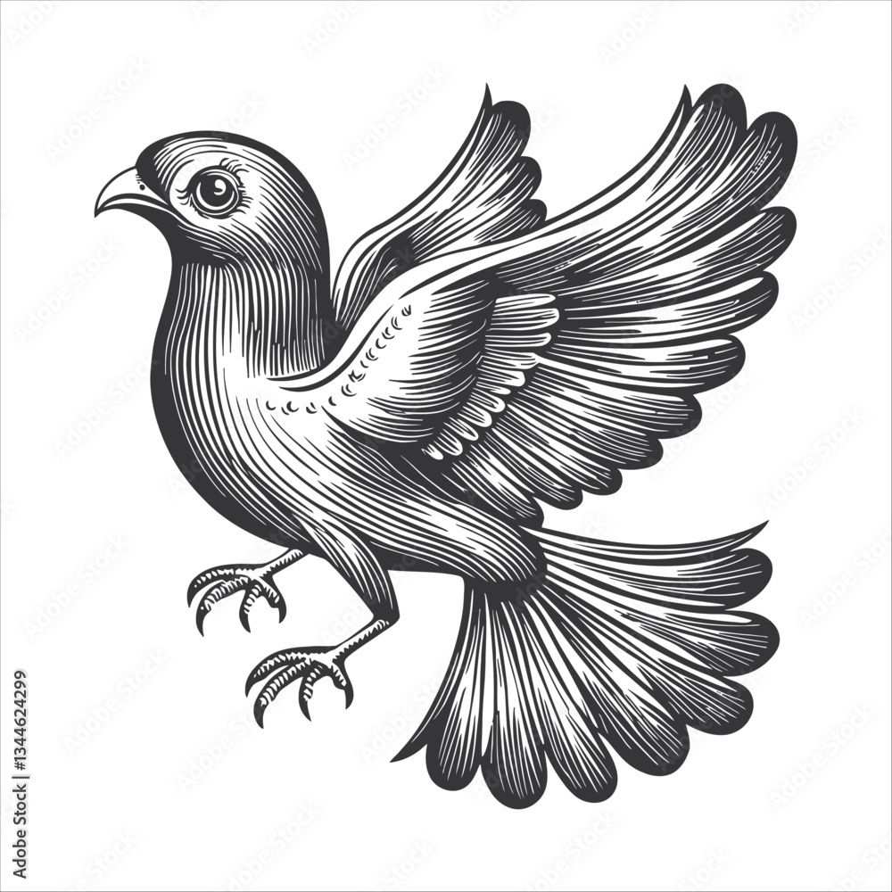 Obraz premium Detailed Vintage Bird Illustration with Elaborate Wing Design