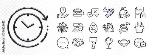 Co2 gas, Medical mask and Wash hands line icons for web app. Glare of light effect. Message icon. Pack of Ph neutral, Food delivery, Versatile pictogram icons. Vector