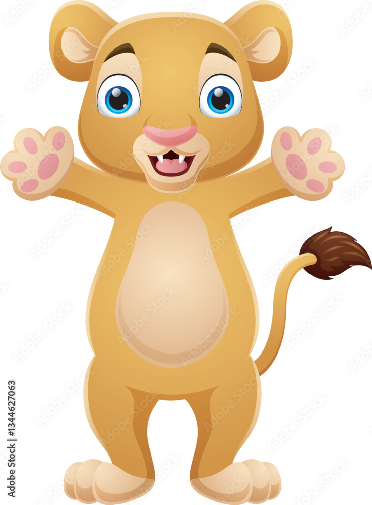 Fototapeta premium Happy cartoon lion posing on white background