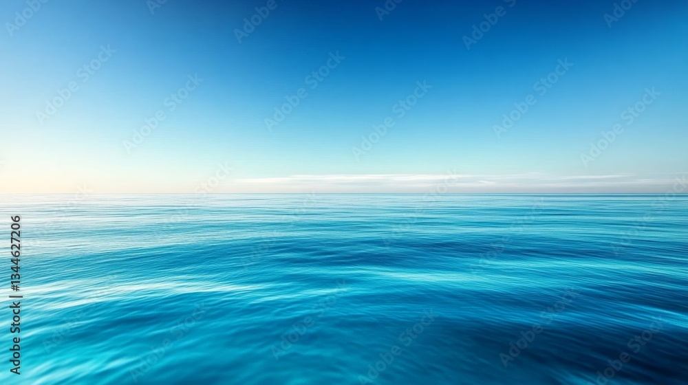 Fototapeta premium Calm Ocean View Blue Sky Meets Rippling Water Horizon, serenity, seascape