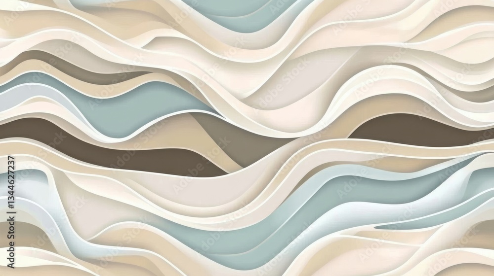 Fototapeta premium Beige and Blue Wavy Layers Abstract Illustration, fluid art , wallpaper