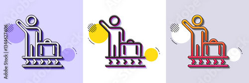 Luggage belt line icon. Halftone dotted pattern. Gradient icon with grain shadow. Suitcase bag sign. Baggage claim symbol. Line luggage belt icon. Various designs. Vector