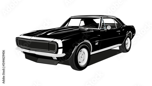 Illustration of a classic black retro custom muscle car template isolated on white background, showcasing an American muscle car design.
