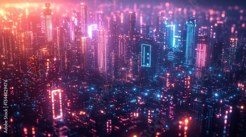 Wallpaper Mural Futuristic cityscape at night with vibrant neon lights and glowing skyscrapers. Torontodigital.ca