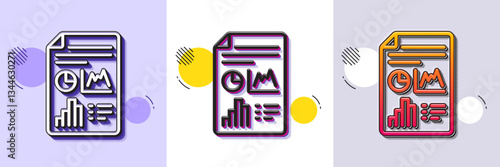 Report document line icon. Halftone dotted pattern. Gradient icon with grain shadow. Column graph sign. Growth diagram, pie chart symbol. Line report document icon. Various designs. Vector