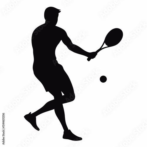 A silhouette of a tennis player in action, with a racket and ball, showcasing movement and competition in a dynamic and fun style