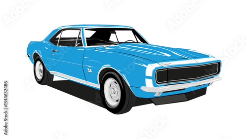 Template of a classic retro custom muscle car isolated on white background, vector illustration of an American muscle car.