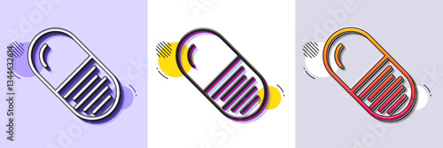 Capsule pill line icon. Halftone dotted pattern. Gradient icon with grain shadow. Medical drugs sign. Pharmacy medication symbol. Line capsule pill icon. Various designs. Vector
