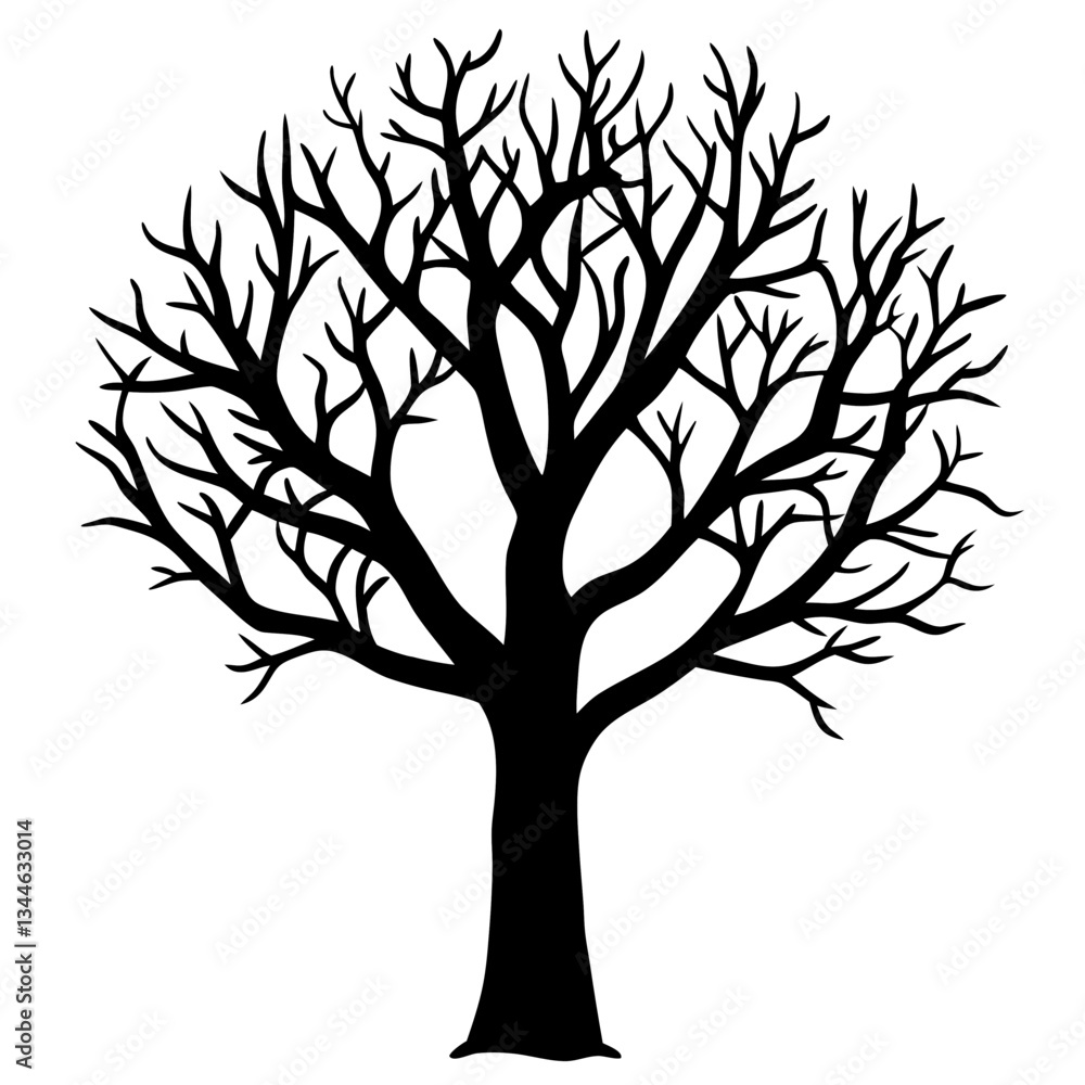 Fototapeta premium Silhouette of a tree with leaves in a vector style representing nature and the changing seasons