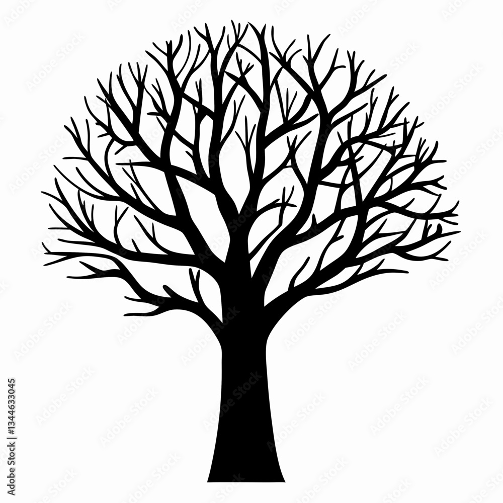 Fototapeta premium Silhouette of a tree with leaves in a vector style representing nature and the changing seasons