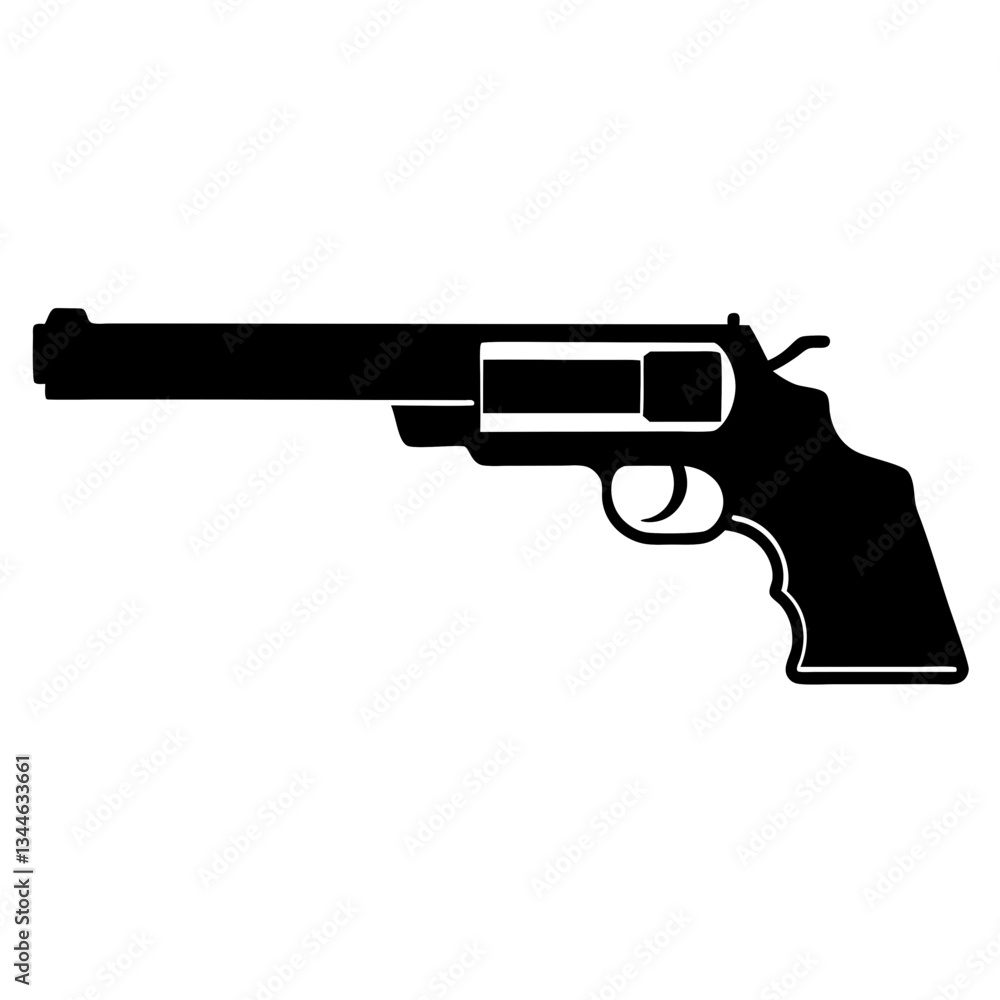 Black handgun with bullets on white background Black handgun with bullets on white background