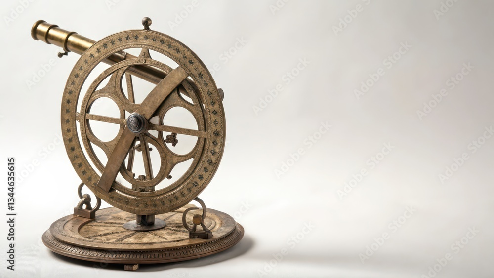 Obraz premium Antique Brass Astrolabe on White Background