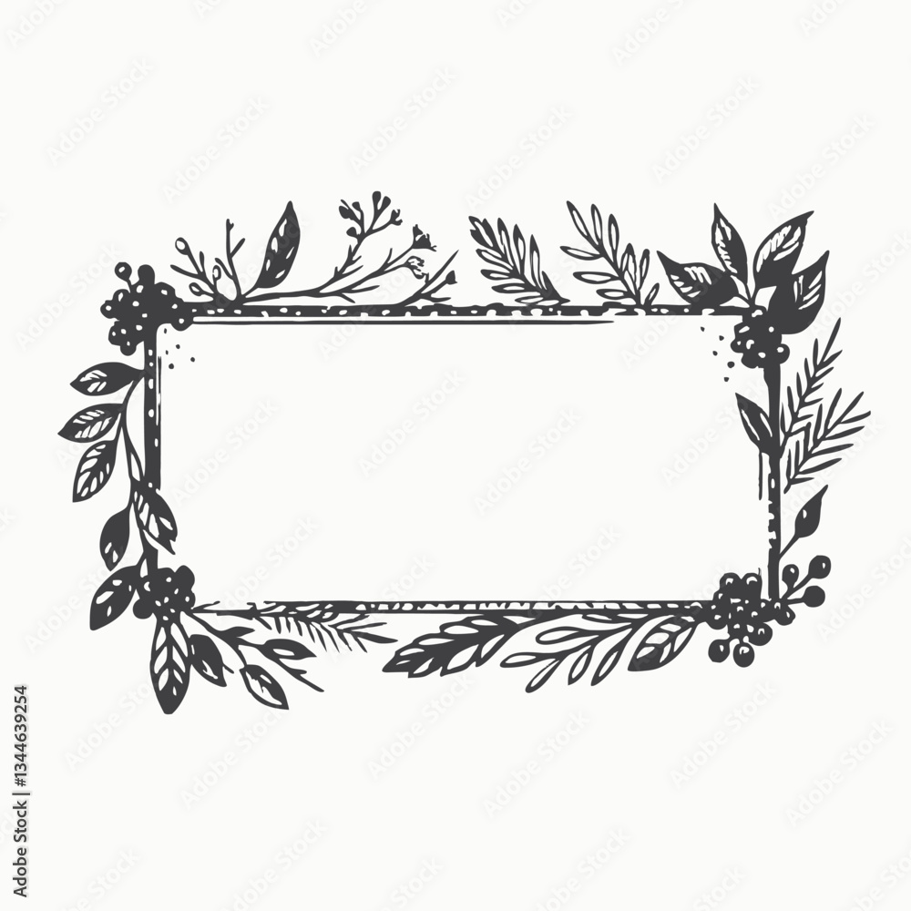 Modern set for decorative design. Line drawing style. Frame with plants and herbs isolated icon, element. Vector illustration Modern set for decorative design. Line drawing style. Frame with plants and herbs isolated icon, element. Vector illustration