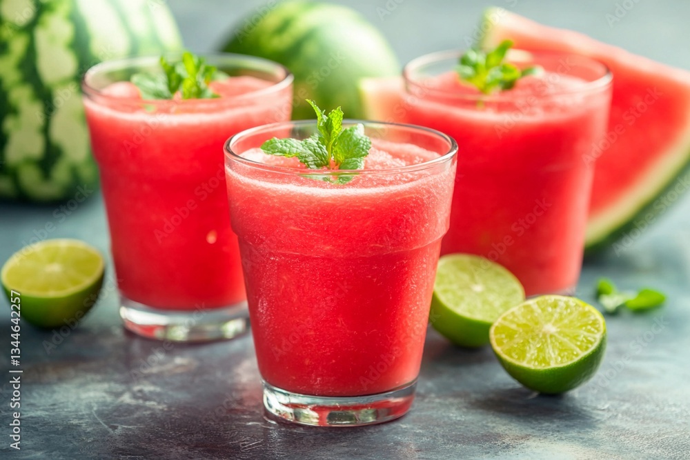 custom made wallpaper toronto digitalThree clear glasses filled with vibrant pink watermelon lime slush are garnished with fresh mint leaves