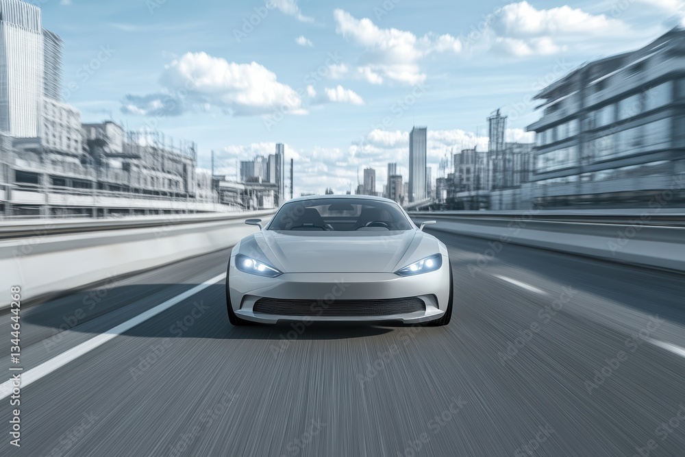 Naklejka premium Autonomous self-driving car navigates through modern city streets during daytime