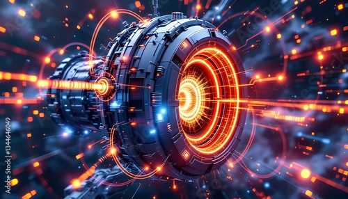 Wallpaper Mural Futuristic Sci-fi Engine Glowing Orange and Blue Torontodigital.ca