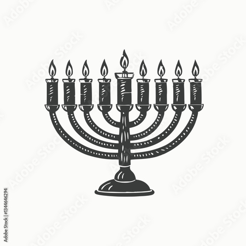Beautiful black and White hanukkah menorah. Chanukah Menorah on white background