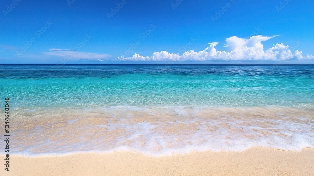 Clear Ocean Water at Relaxing Beach Under Summer Sky Clear Ocean Water at Relaxing Beach Under Summer Sky
