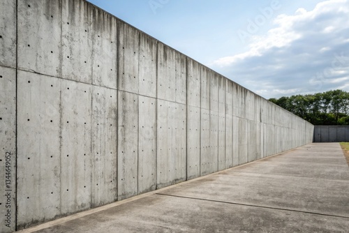 Wallpaper Mural Concrete wall with smooth surface and clear blue sky in outdoor setting near green trees Torontodigital.ca
