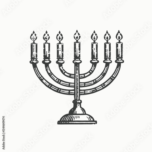 Printcandlestick with burning candles, Hanukkah holiday, celebration, candelabrum, traditional Israel decoration, vector illustration