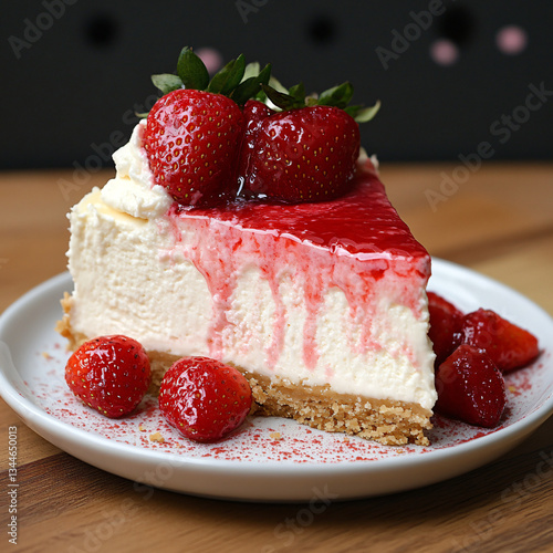 A Photograph of a strawberry cheesecake dessert