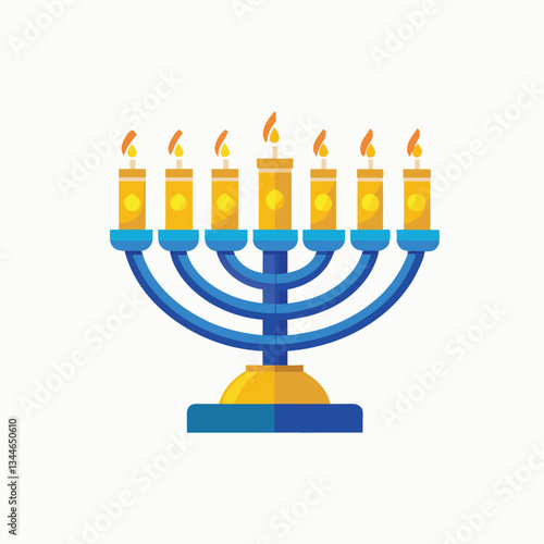 Hand drawn greeting card. Happy Hanukkah. Black calligraphy isolated on white background with menorah Vector illustration