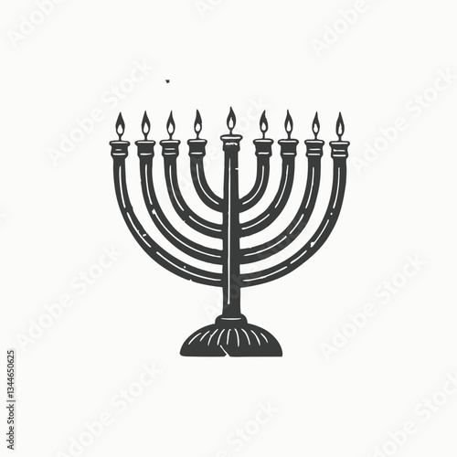 Printcandlestick with burning candles, Hanukkah holiday, celebration, candelabrum, traditional Israel decoration, vector illustration