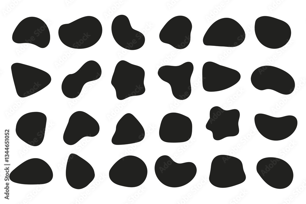 Fototapeta premium Set of abstract flowing liquid shapes. Fluid blob, stone or water. Creative asymmetric frame template. Black irregular shapes. Vector illustrations.