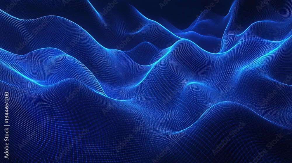 Obraz premium Blue Flowing Digital Lines in a Binary Data Landscape