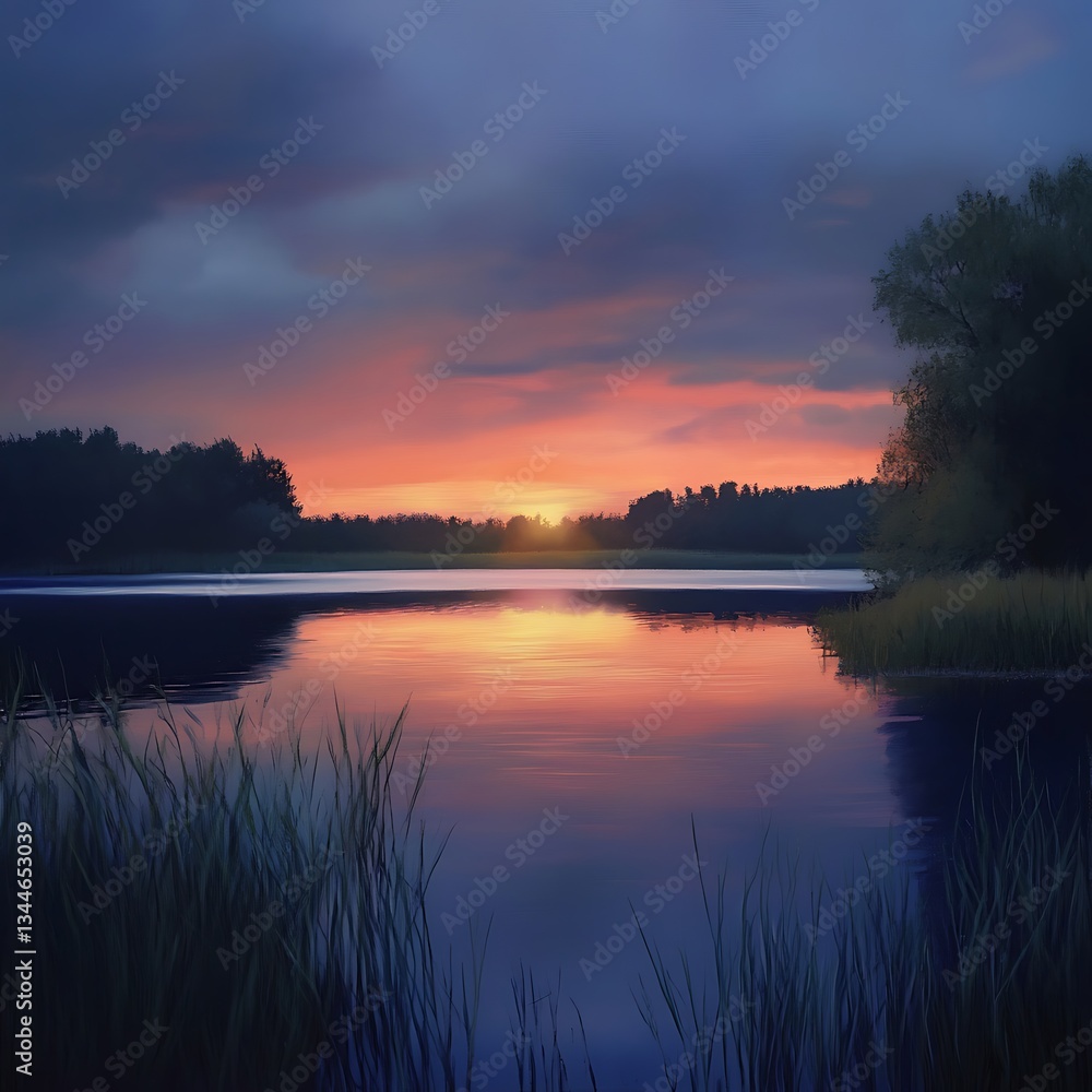 Obraz premium Skyscrapers shine under a dramatic sunset sky of fiery tones image