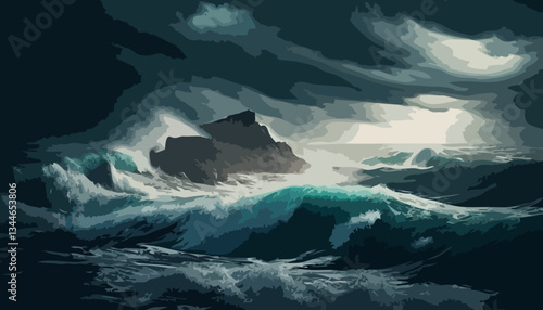 Stormy sea with rock