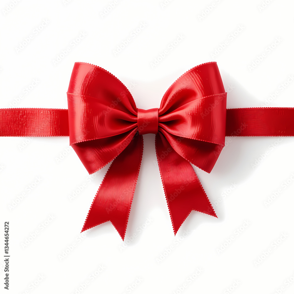 Fototapeta premium Red Satin Ribbon Bow on White Background