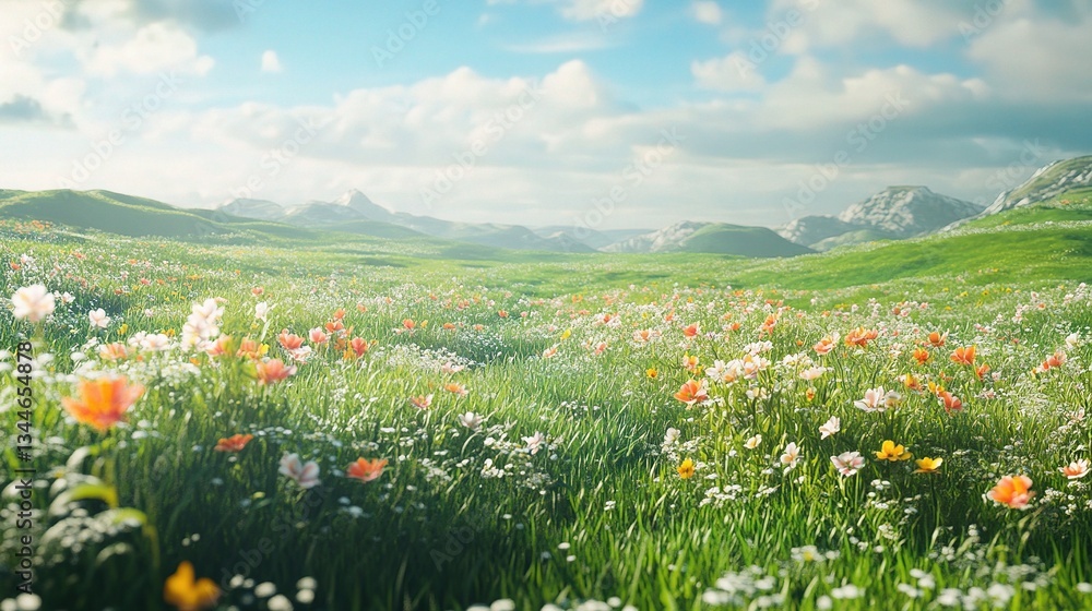 Obraz premium Bright Breezy Spring Day with Soft Wind Through Fresh Flowers