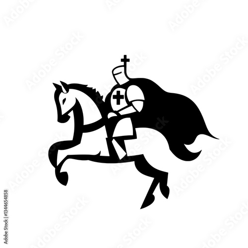Knight in majestic armor riding a gallant steed, showcasing intricate hand-drawn vintage illustration style and engraved details