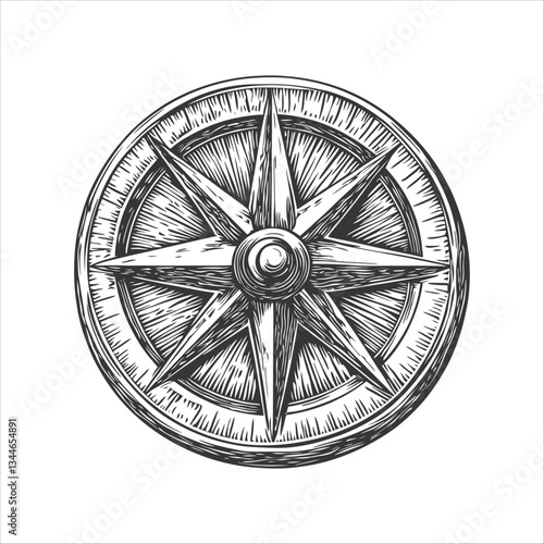 Vintage Hand-Drawn Compass Rose Illustration for Nautical Theme