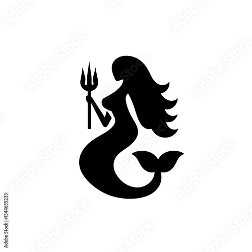 Charming engraved mermaid illustration with a trident in an elegant vintage design for premium tattoo inspirations