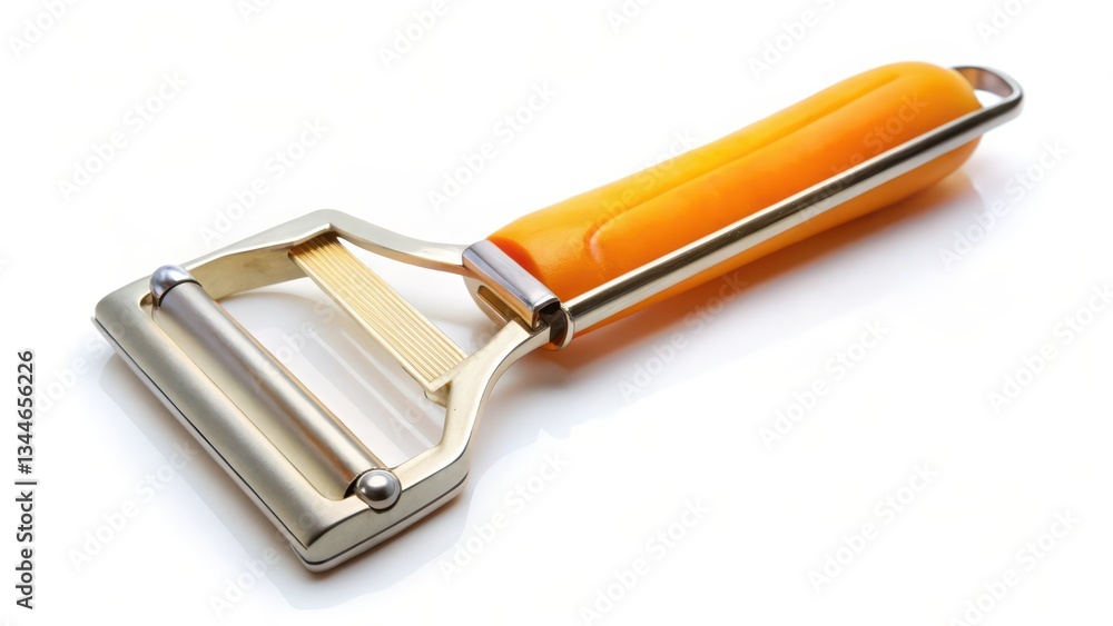 Orange-handled peeler on white background Orange-handled peeler on white background