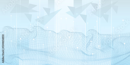 Abstract white wavy glowing lines on a blue background. Futuristic digital high-technology pattern. Health Care concept. Vector eps10