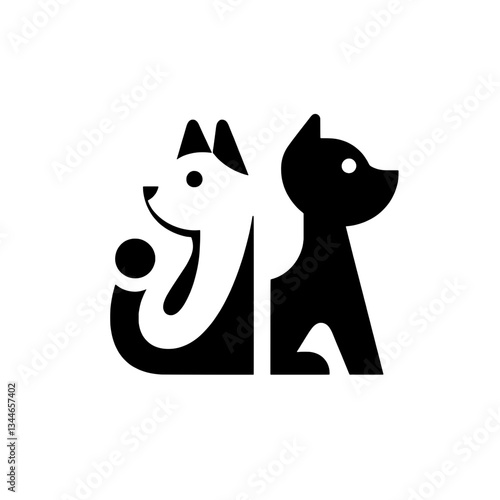 Creative black and white illustration of a cat and dog design, perfect for vintage tattoo lovers and premium product enthusiasts