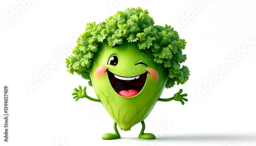 Happy Broccoli Cartoon Character 3d Render