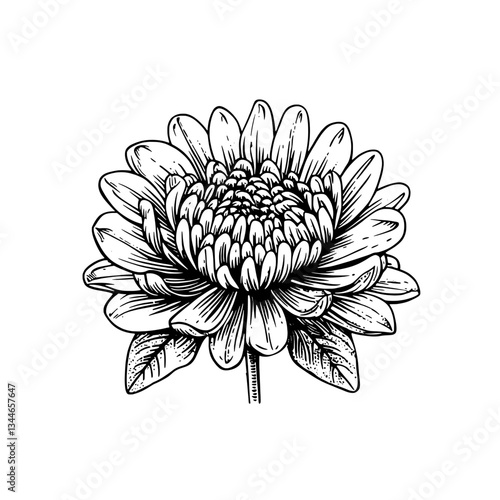 Elegant vintage engraved illustration of a blossoming flower captured in intricate detail, showcasing artful hand-drawn design