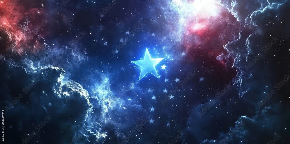 Obraz premium A vibrant celestial star field surrounded by cosmic nebulas and smaller stars