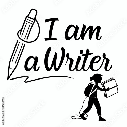 "I am a writer" in handwritten or typewriter font over a vintage background with faded paper, ink stains, or antique books. Perfect for classic literature fans, author merchandise, or historical theme